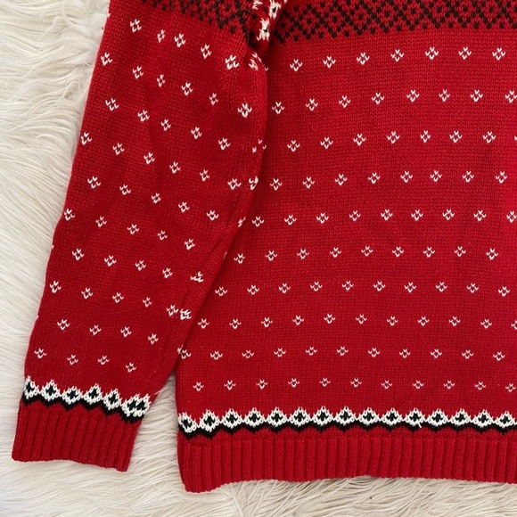 Chaps Red Cotton Knit Fair Isle Holiday Christmas Shawl Collar Pullover Sweater - Picture 3 of 8